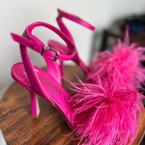 Gianni Bini Pink Feathered Stiletto Heels